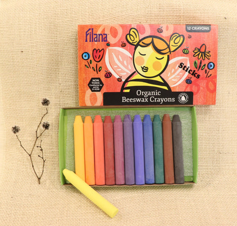 Filana Organic Beeswax Crayons, with brown and black - 12 Sticks