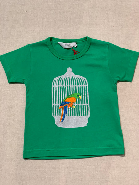 Miinot Printed and Embroidered Tee - Bird in Cage GREEN