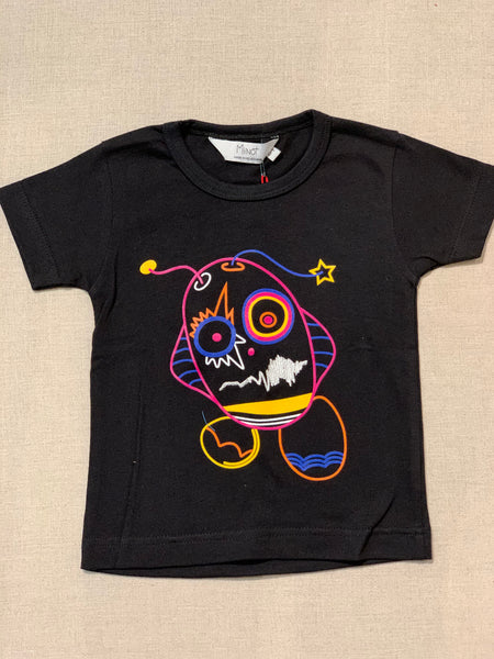 Miinot Printed and Embroidered Tee - Monster BLACK