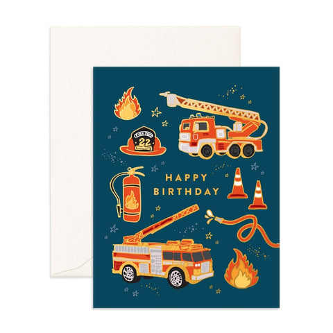 Fox and Fallow Fire Trucks Greeting Card