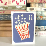 Florence Fry Number 11 Popcorn Birthday Card Blue