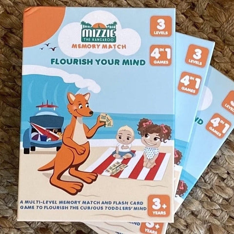 Mizzie The Kangaroo Memory MAtch 4-In-1 Flash Card Game Set