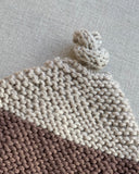 Knitted by Nana Top Knot Beanie - Contast Brown
