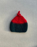 Knitted by Nana Top Knot Beanie - Contrast Red