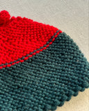 Knitted by Nana Top Knot Beanie - Contrast Red