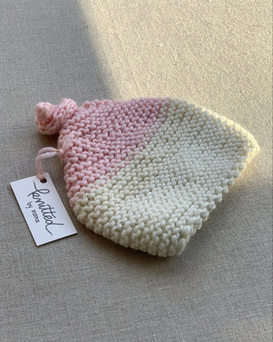 Knitted by Nana Top Knot Beanie - Contrast Pink