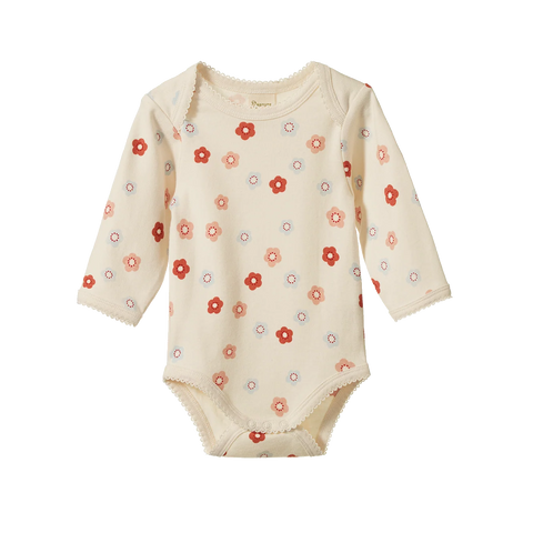 Nature Baby - Long Sleeve Bodysuit - Flora Stamp