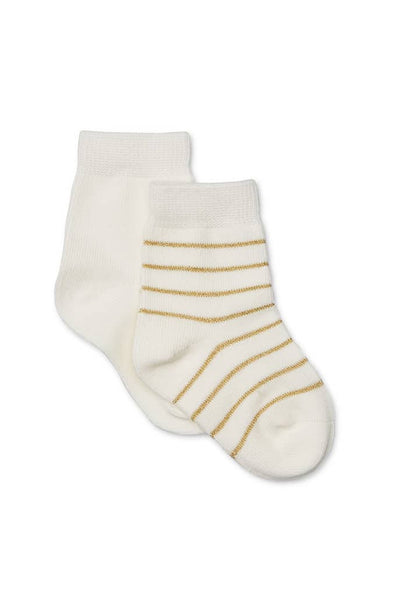 Marquise 2PK Cotton Socks - Gold/White Stripe