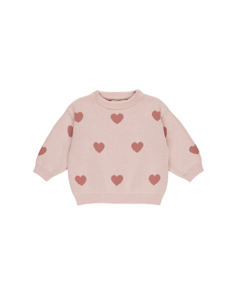 Quincy Mae Heart Knit Sweater Bubblegum