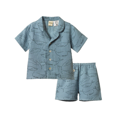 Nature Baby Seren Set Muslin Blue Whale Print
