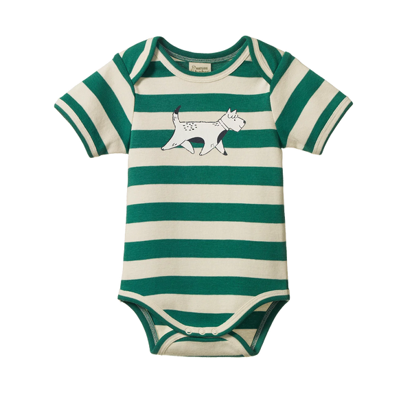 Nature Baby - Short Sleeve Bodysuit - Dog Walk - Peppermint Print