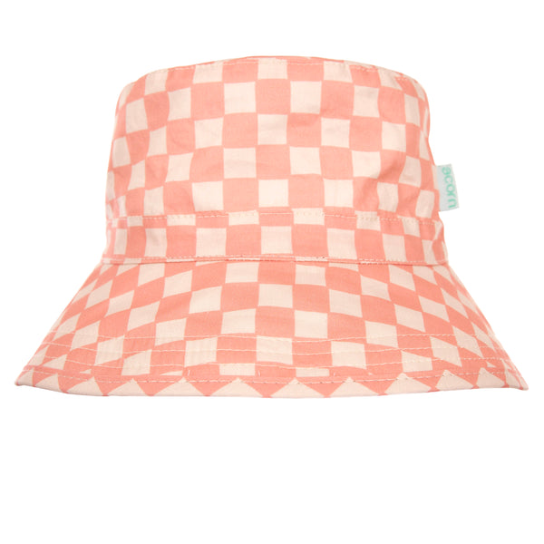 Acorn Pink Checks Broad Brim Bucket Hat Pink and Cream