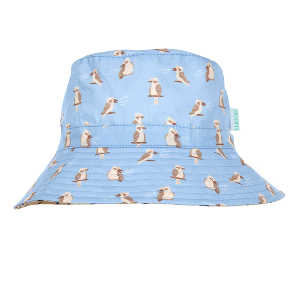 Acorn Kookaburra Wide Brim Bucket Hat Blue and Brown