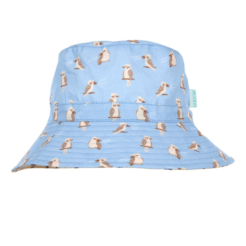 Acorn Kookaburra Wide Brim Bucket Hat Blue and Brown