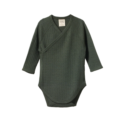 Nature Baby Mer Ess L/S Kimono Bodysuit Pointelle - Thyme
