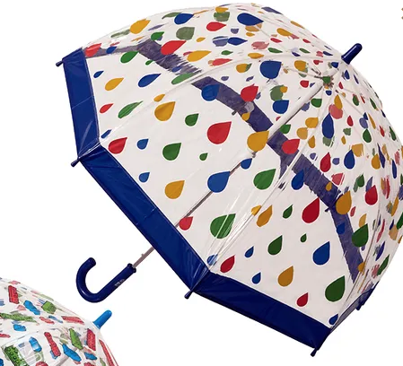 Clifton Umbrella - Birdcage Clear with Navy Trim and Raindrops
