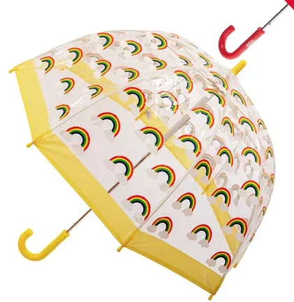 Clifton Umbrella - Birdcage Clear with Yellow Trim and Rainbow Print