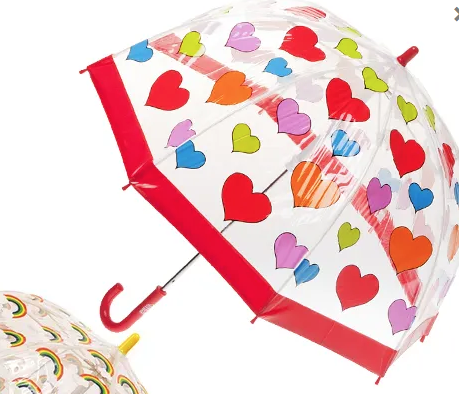 Clifton Umbrella - Birdcage Clear with Red Trim and Heart Print
