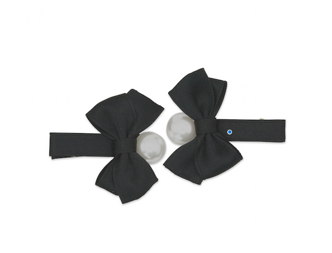 Milk x Soda Satin Bow with Pearl Ribbon Hair Clip - Twin Pack BLACK