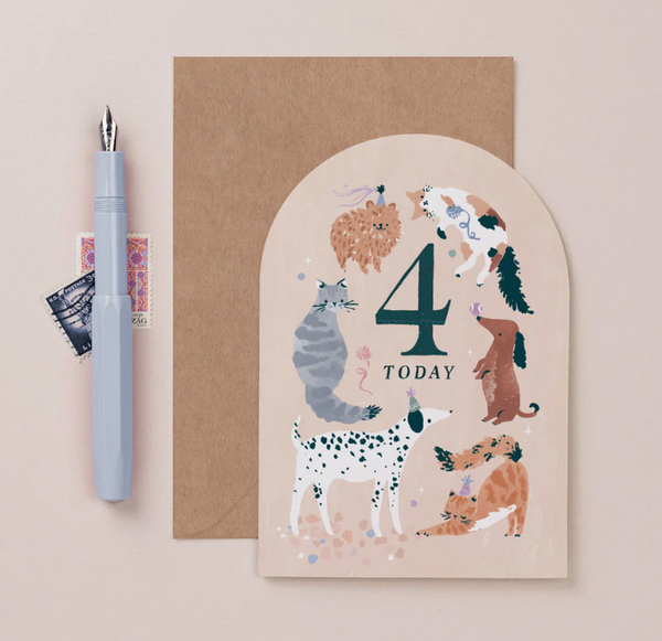 Sister Paper Co Age 4 Cats & Dogs Birthday Card