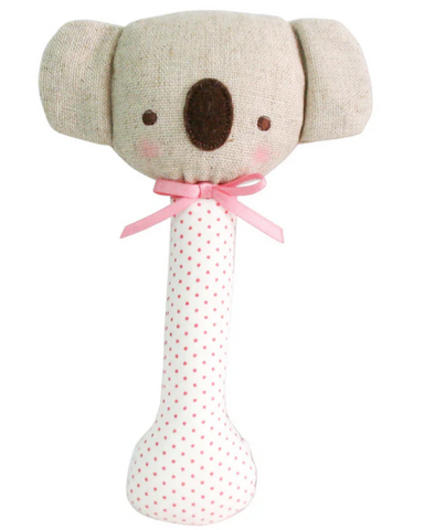 Baby Koala Stick Rattle Spot Pink on Ivory