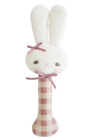 Bunny Stick Rattle Rose Check