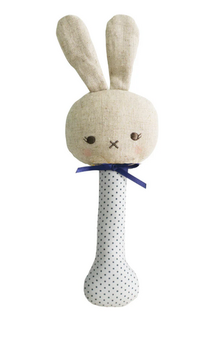 Baby Bunny Stick Rattle Navy Spot
