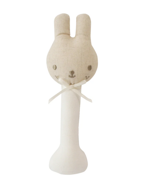 Linen Bunny Stick Rattle- Ivory