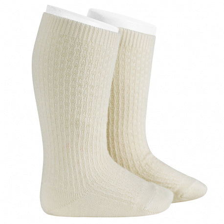Condor Wool Blend Patterned Knee Sock (#913 Off-White)