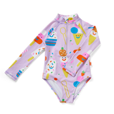 Halcyon Nights Girls Long Sleeve Zip One Piece Swim  Sundae Fun Day