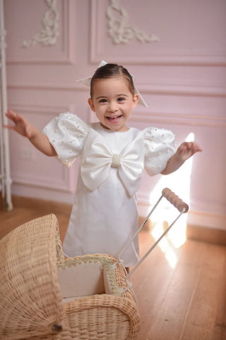 Ellie Ellie - Sylvia White Satin Bow Dress
