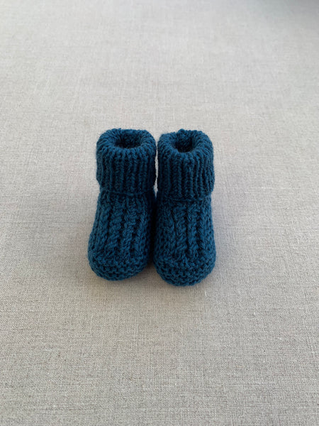 Knitted by Nana Cuffed Booties Coastal Blue