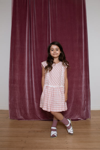 Pretty Wild Kids Maggie Panel Dress Pink Check Linen