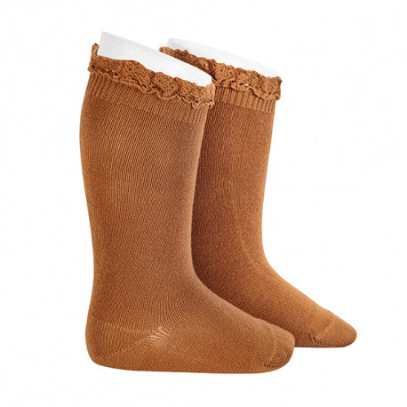 Condor Knee High Sock with Lace Edging Cuff (#688 Canela) Cinnamon