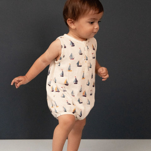 Nature Baby Cedar Suit Muslin Regatta Print