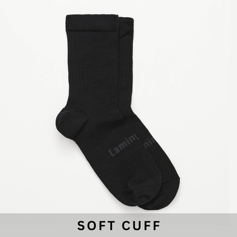 Lamington Adult Merino Crew Socks Soft Cuff - Black Rib