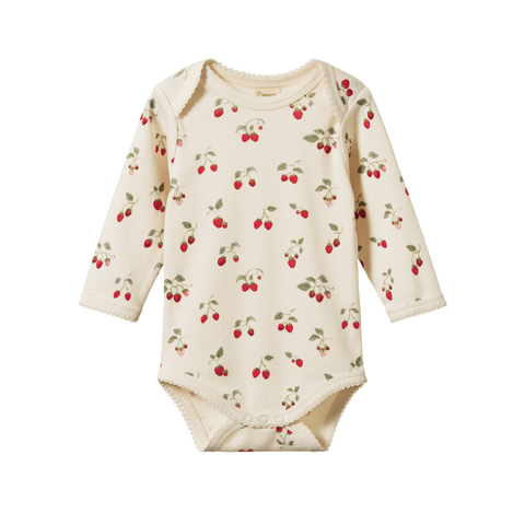 Nature Baby L/S Cotton Bodysuit Strawberry Blush Print