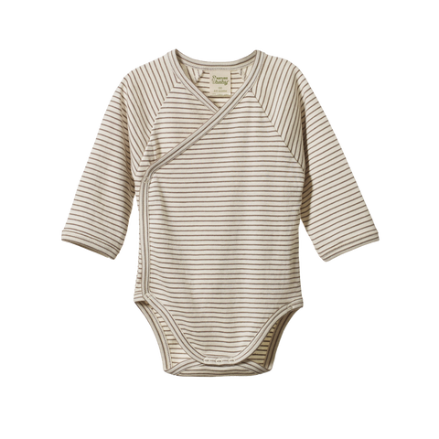 Nature Baby L/S Kimono Bodysuit Mushroom Pinstripe