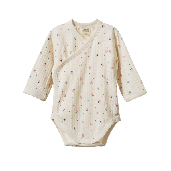 Nature Baby L/S Kimono Bodysuit Pointelle Posey Blossom Print