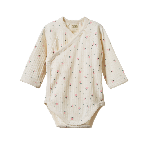 Nature Baby L/S Kimono Bodysuit Pointelle Posey Blossom Print
