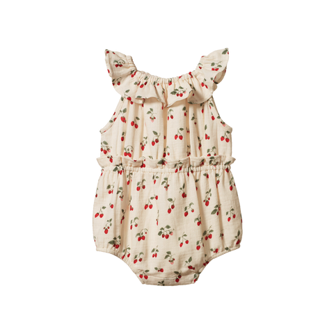 Nature Baby Plum Suit Muslin Strawberry Blush Print