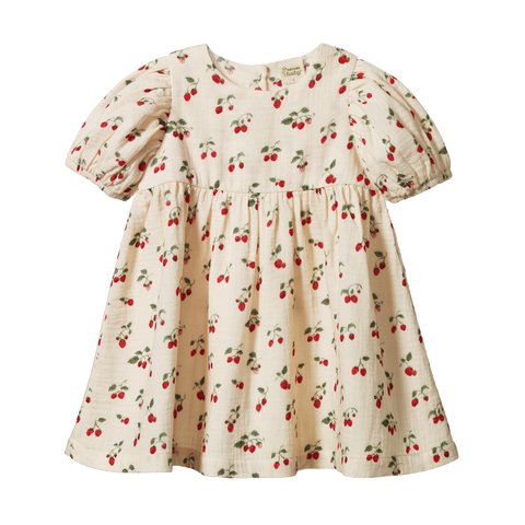 Nature Baby Albertine Dress Muslin Strawberry Blush Print