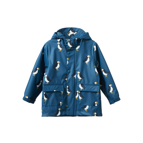 Nature Baby Raincoat Puffin Teal Print