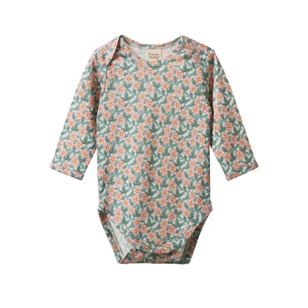 Nature Baby Essentials Merino Long Sleeve Bodysuit Garland Print