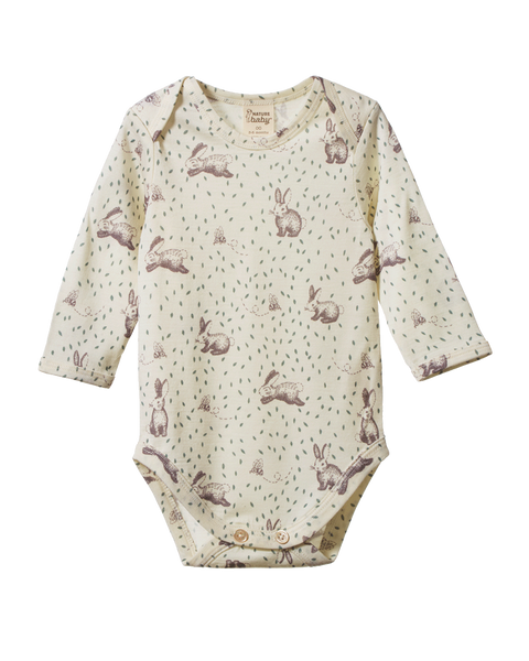 Nature Baby Essentials Merino Long Sleeve Bodysuit Rabbitty Print