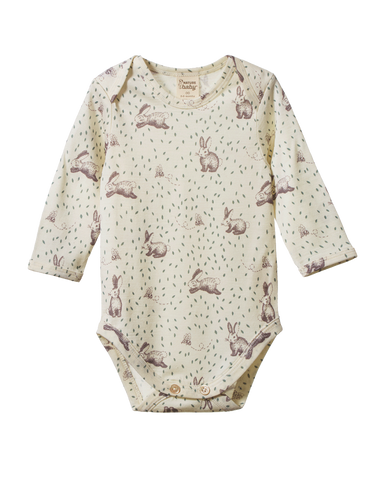 Nature Baby Essentials Merino Long Sleeve Bodysuit Rabbitty Print