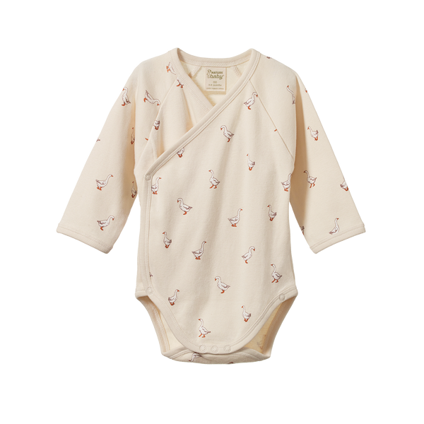 Nature Baby Long Sleeve Kimono Bodysuit Goosey Print