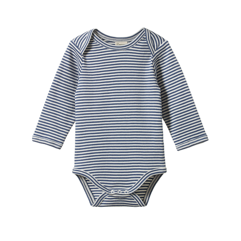 Nature Baby L/S Cotton Bodysuit - Vintage Indigo Stripe