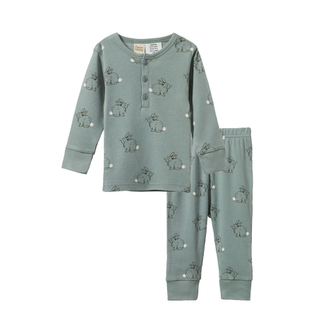 Nature Baby Long Sleeve Pyjama Set Cottage Bunny Sage Print