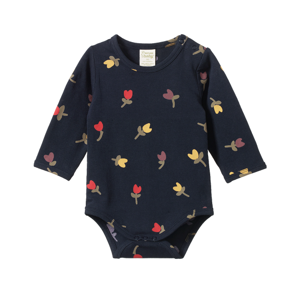 Nature Baby L/S Stretch Jersey Bodysuit Navy Tulip Print